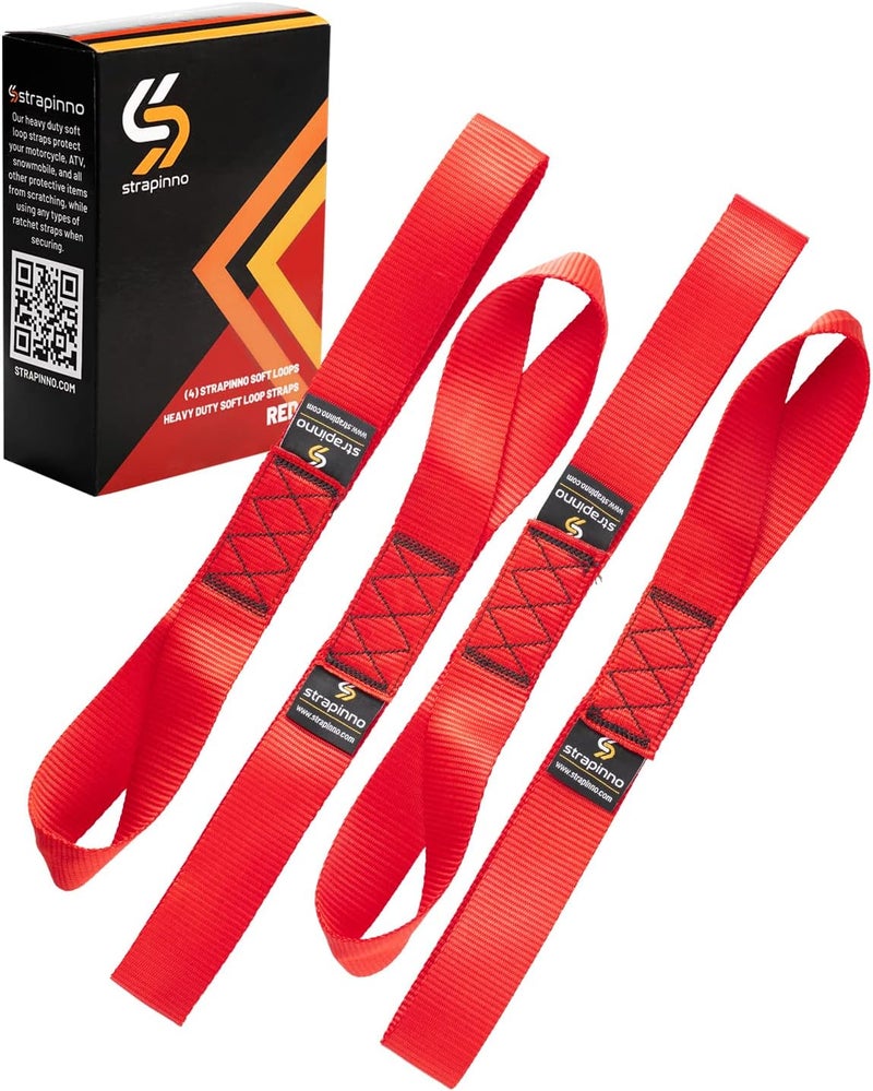 Strapinno 4pcs. Soft Loop Tie-Down Straps -1.7 in x 17 in Straps with 10,500lbs Breaking Strength and 3,500lbs Working Load Limit Each, Ideal for Securing ATV, UTV, Vehicles, and Other Equipment(Red) - Image 1
